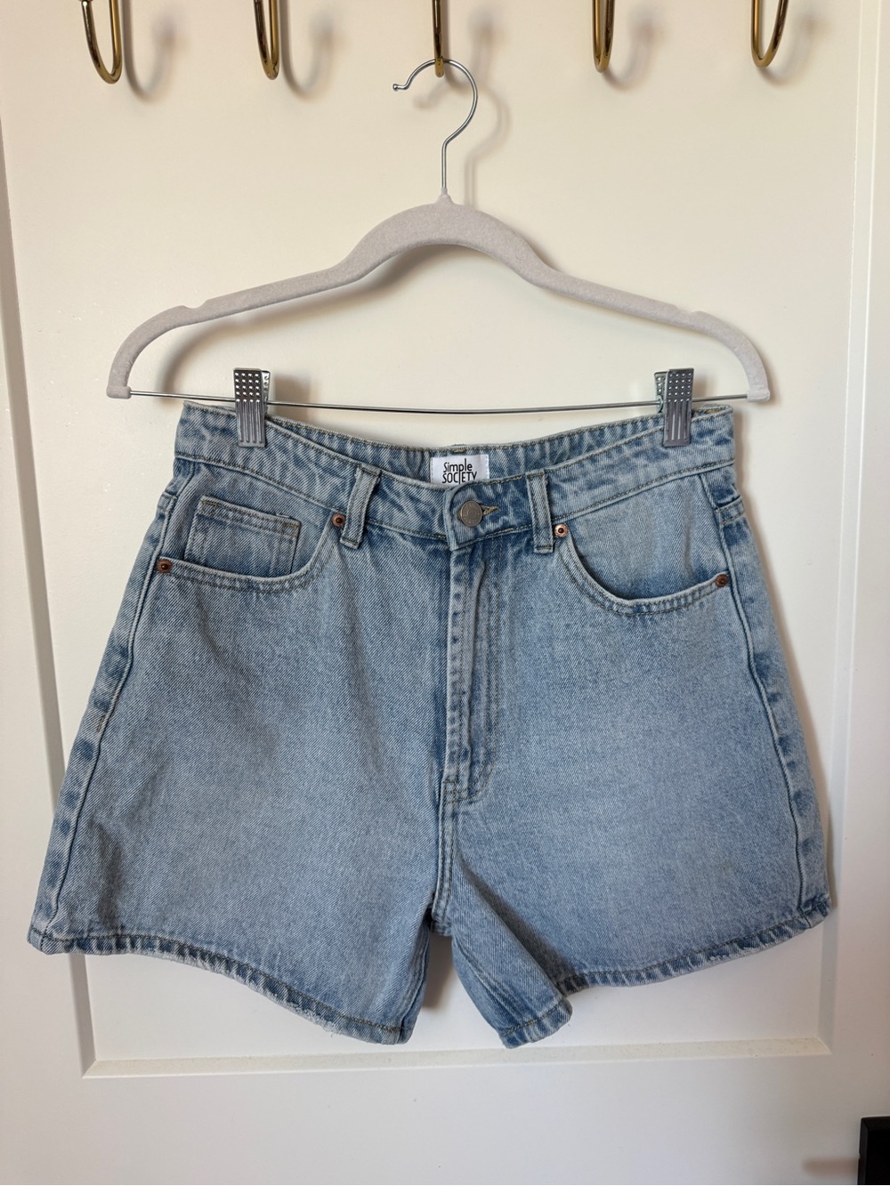 SIMPLE SOCIETY Women's Light Blue High-Rise Denim Shorts